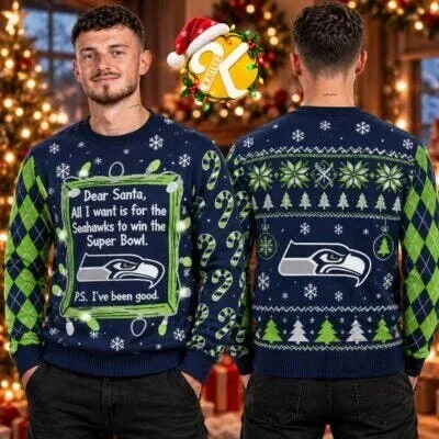 Seattle Seahawks Christmas Ugly Sweater Dear Santa Super Bowl Wish