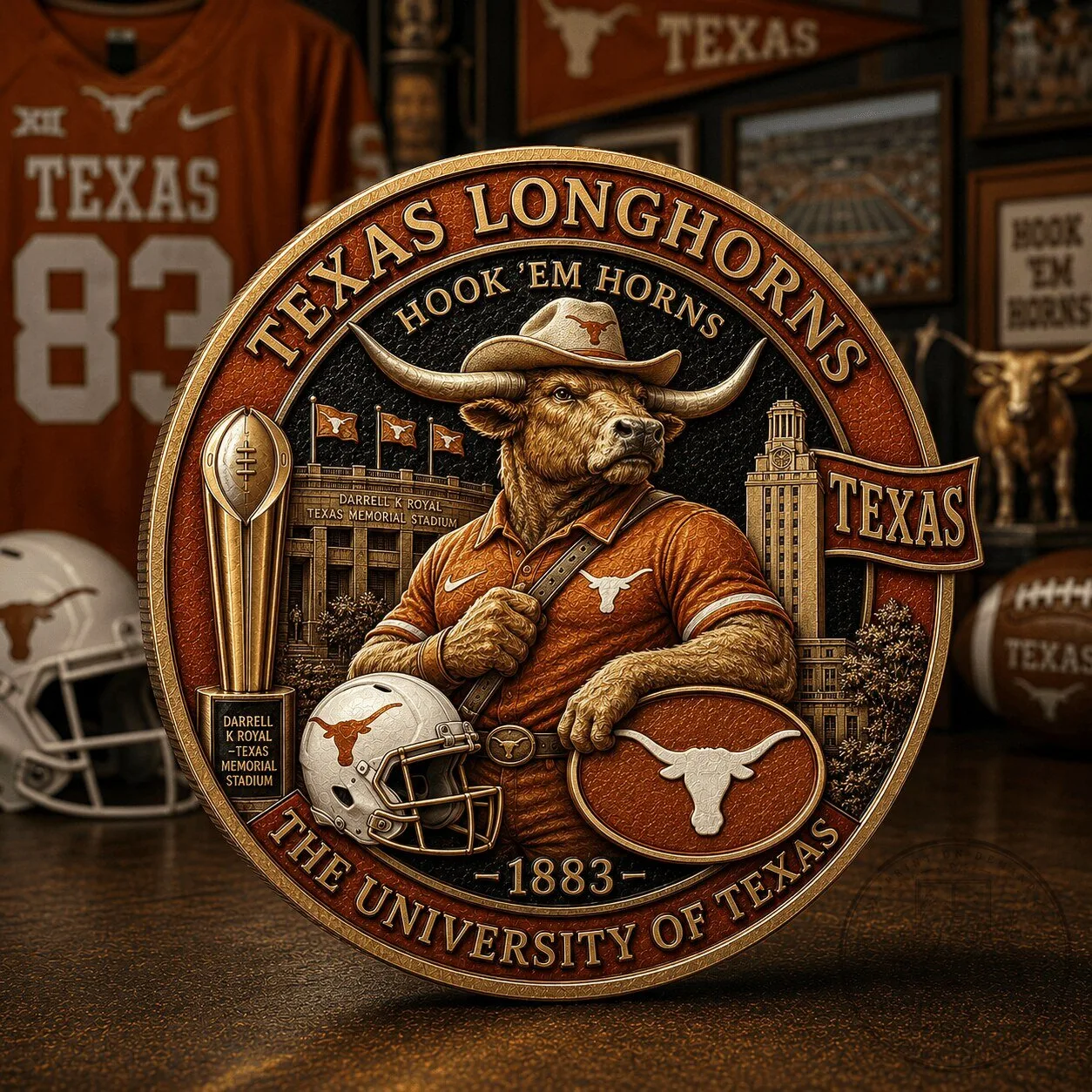 Commemorative Coin from the University of Texas featuring Texas Longhorns Hook Em Horns