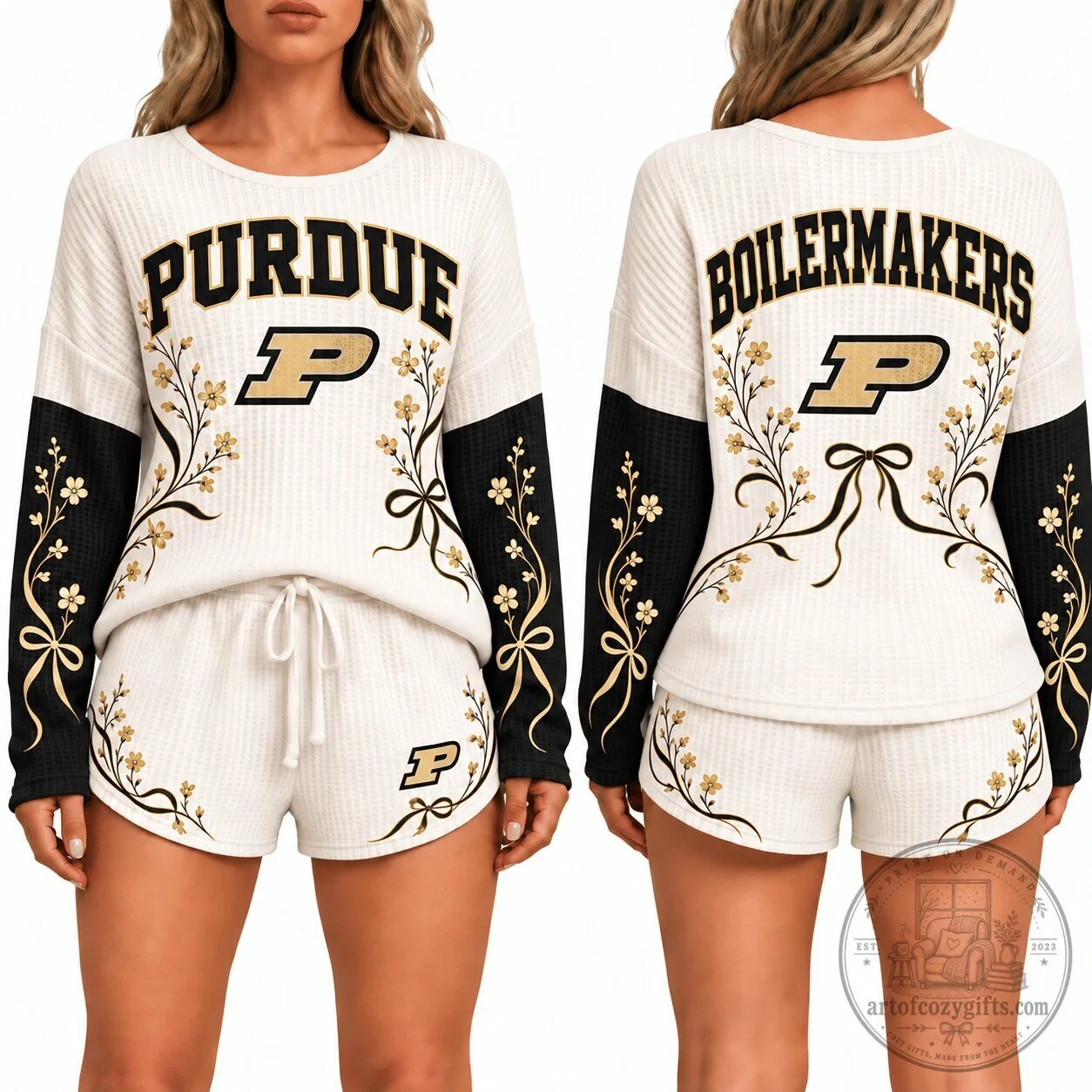Purdue Boilermakers Women's Waffle Knit Floral Pajamas Set