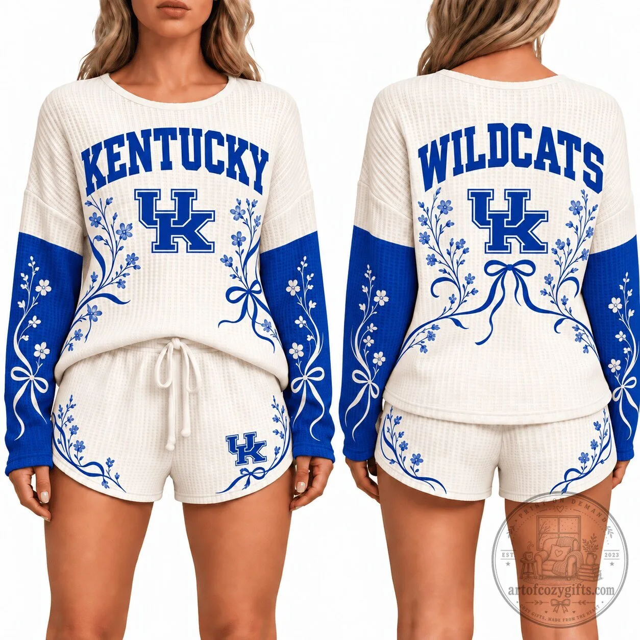 Kentucky Wildcats Floral Waffle Knit Long Sleeve Shirt and Shorts Pajama Set