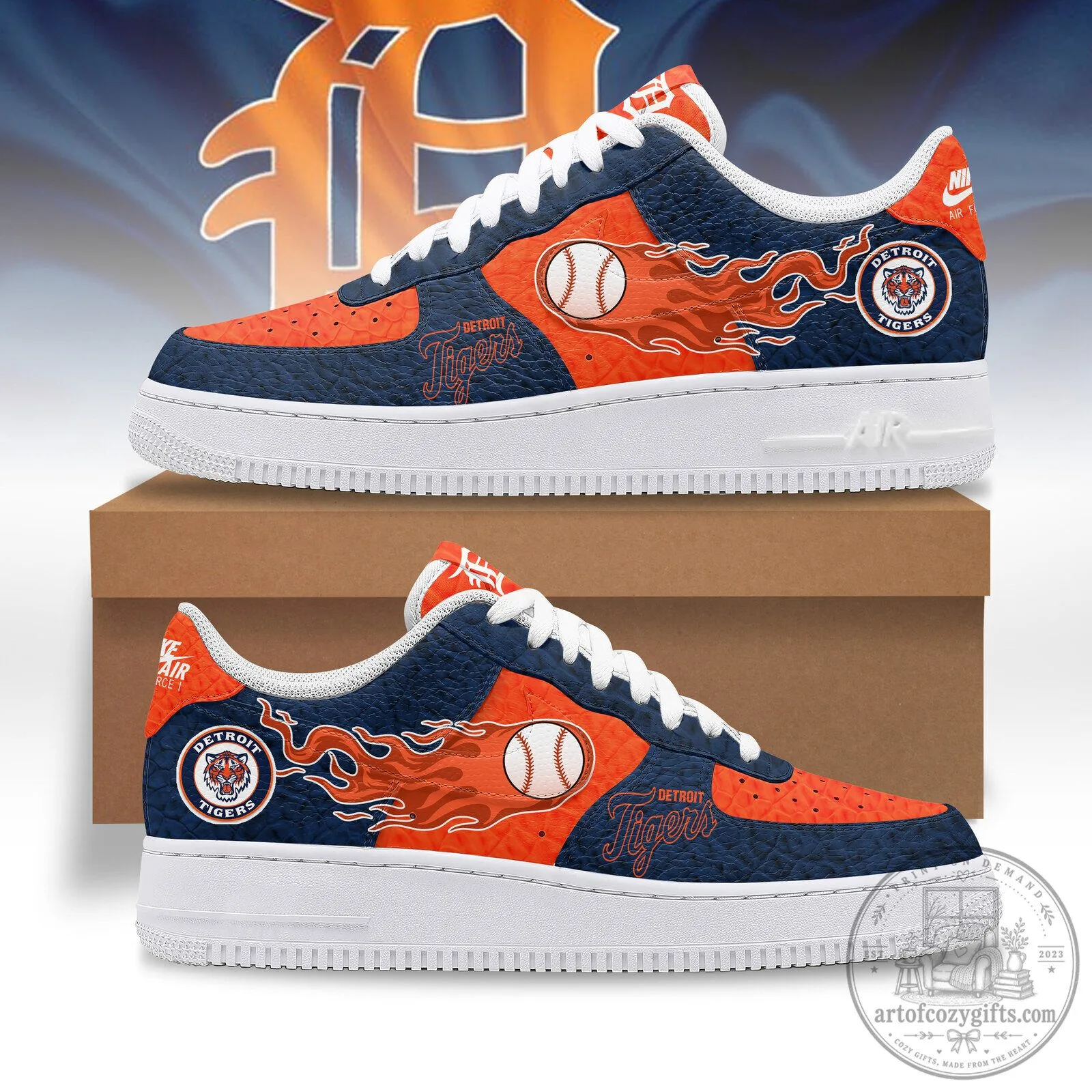 Detroit Tigers Baseball Team Flame Design Sneakers