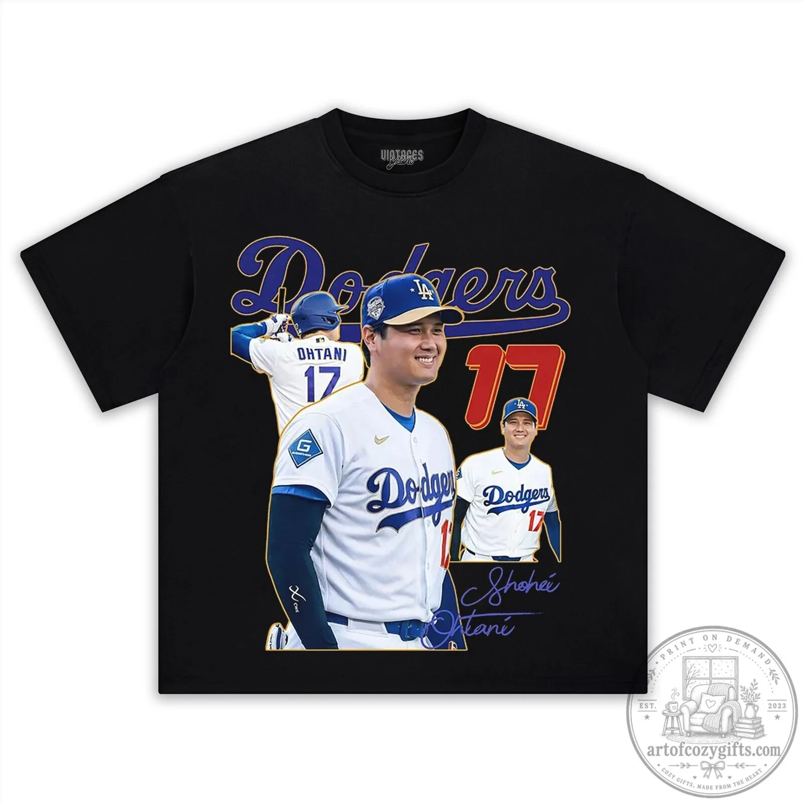 Los Angeles Dodgers Graphic T-Shirt featuring Shohei Ohtani Baseball Design