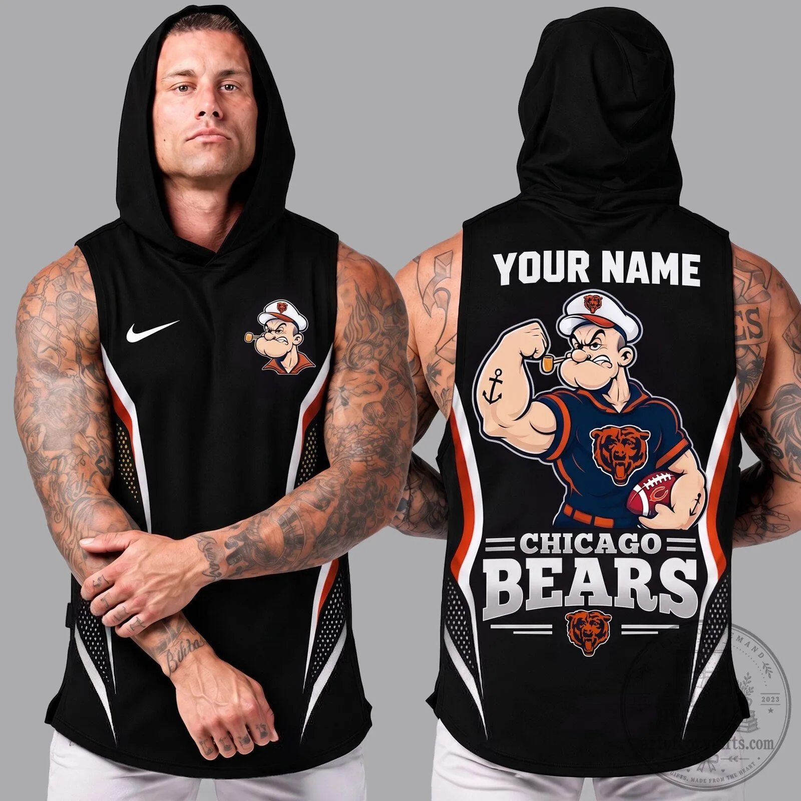 Chicago Bears Popeye Muscle Man Sleeveless Hoodie