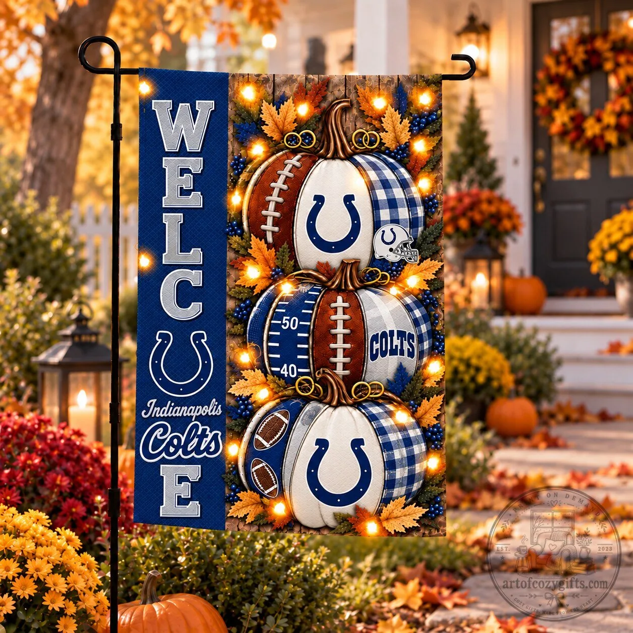 Indianapolis Colts Welcome Halloween Pumpkins Football Garden Flag