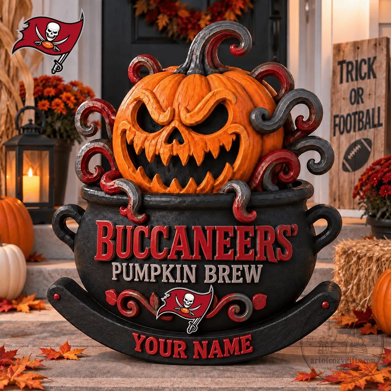 Tampa Bay Buccaneers Halloween Pumpkin Brew Personalized Wooden Block Decoration