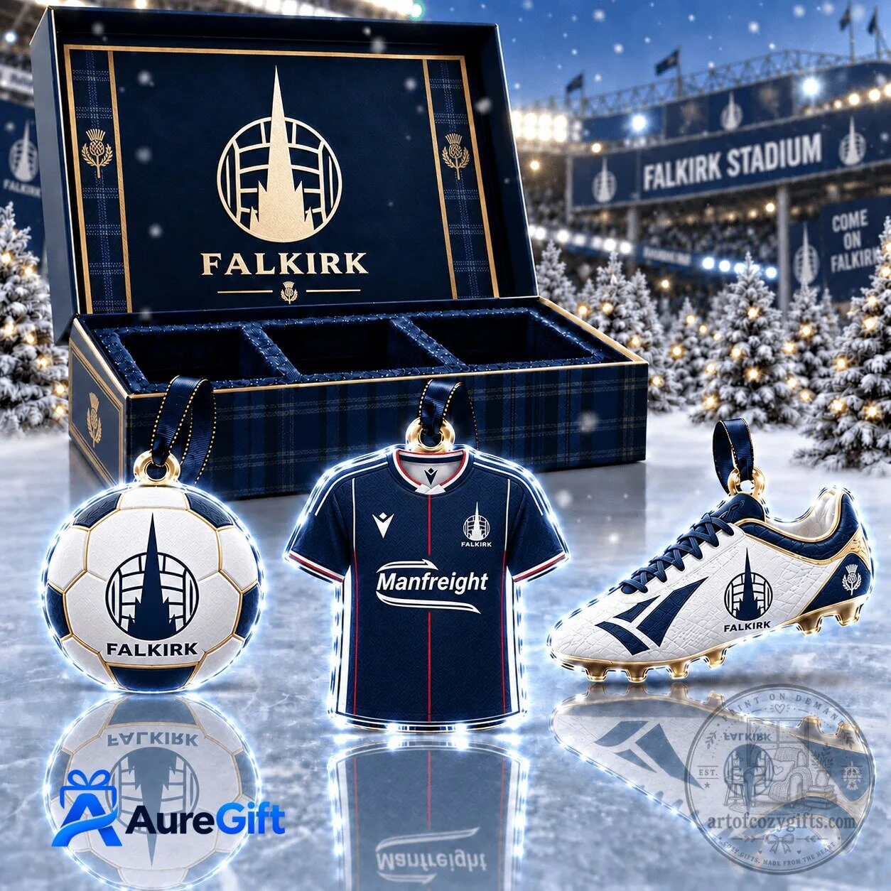 Falkirk Scottish Premiership Christmas Kickoff Personalized Football Ornament Set
