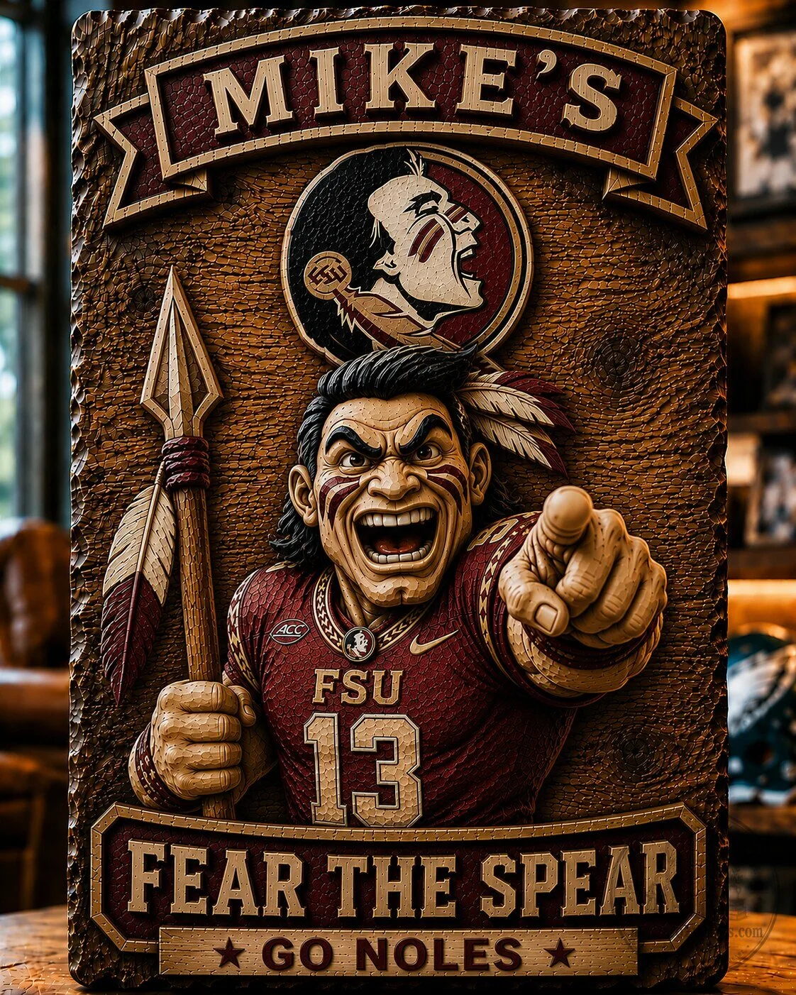 Florida State Seminoles Fear The Spear Custom Name Wooden Wall Art