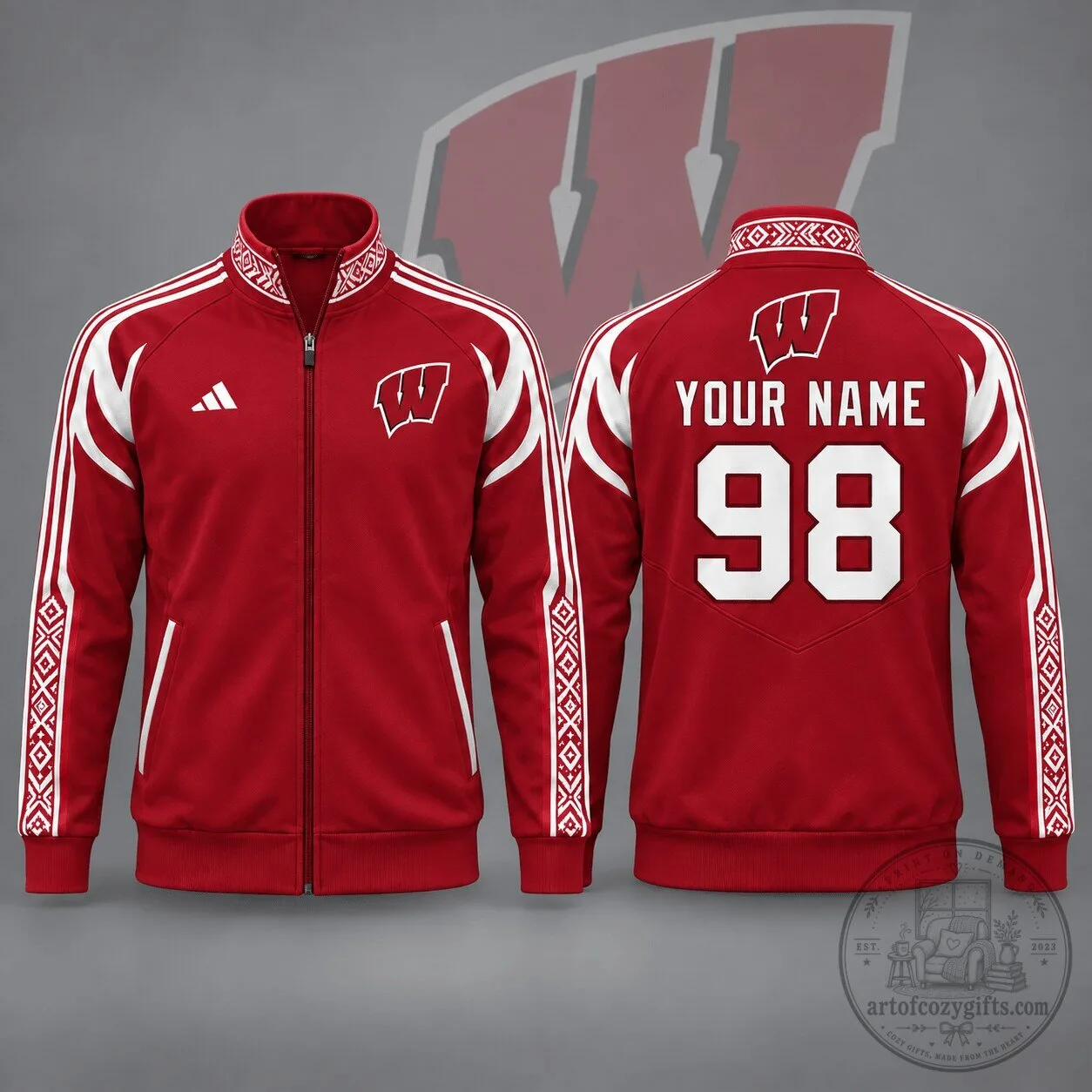 Wisconsin Badgers Personalized Tradition Line Full Zip Red Track Jacket