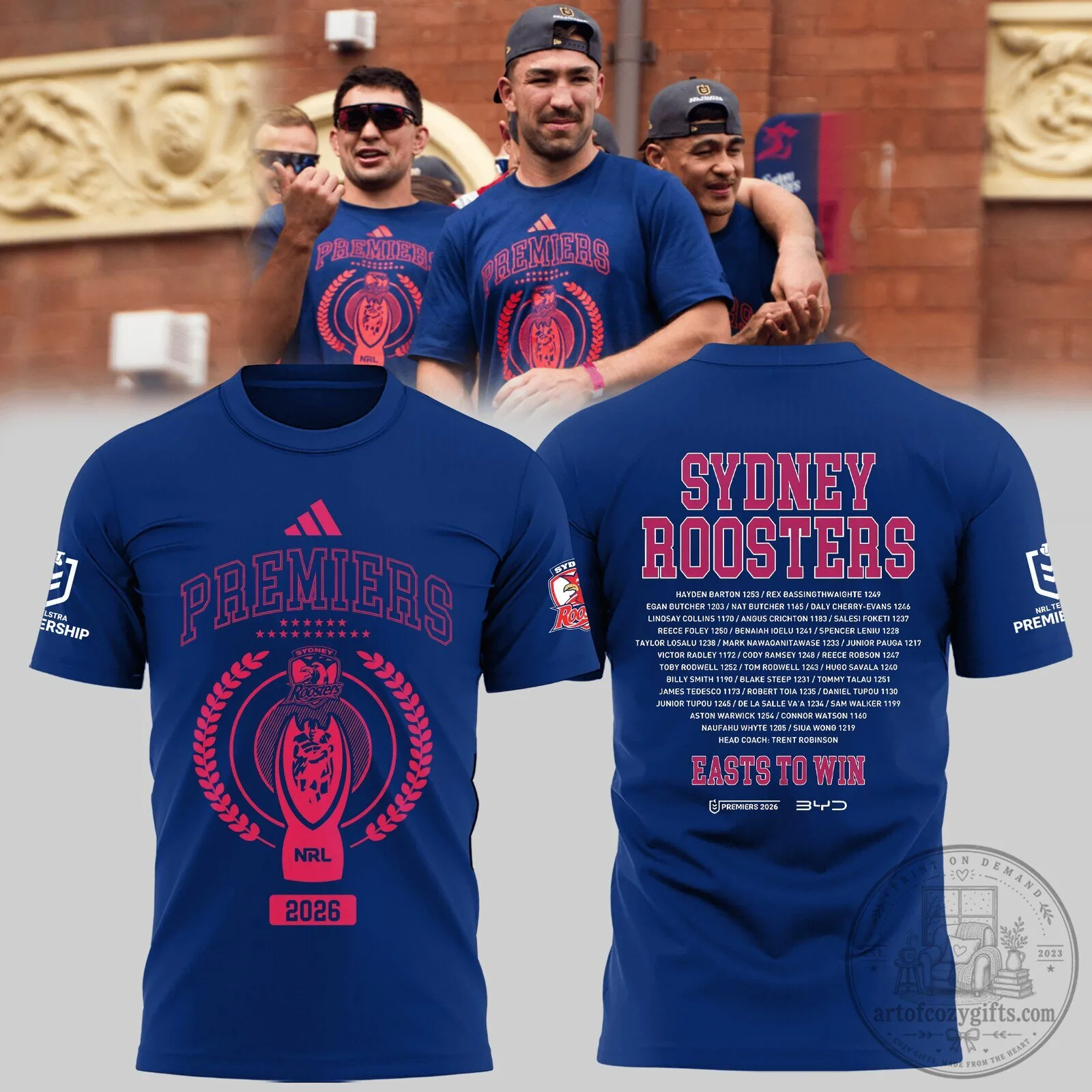 Sydney Roosters 2026 Premiers Rugby League Football Team T-Shirt