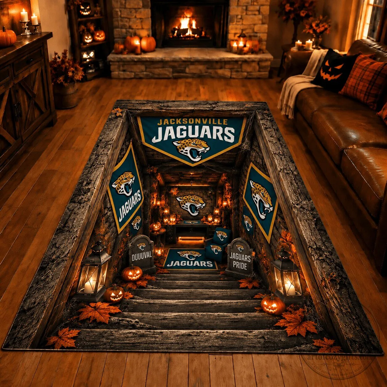 Jacksonville Jaguars NFL Halloween Fan Cave Area Rug