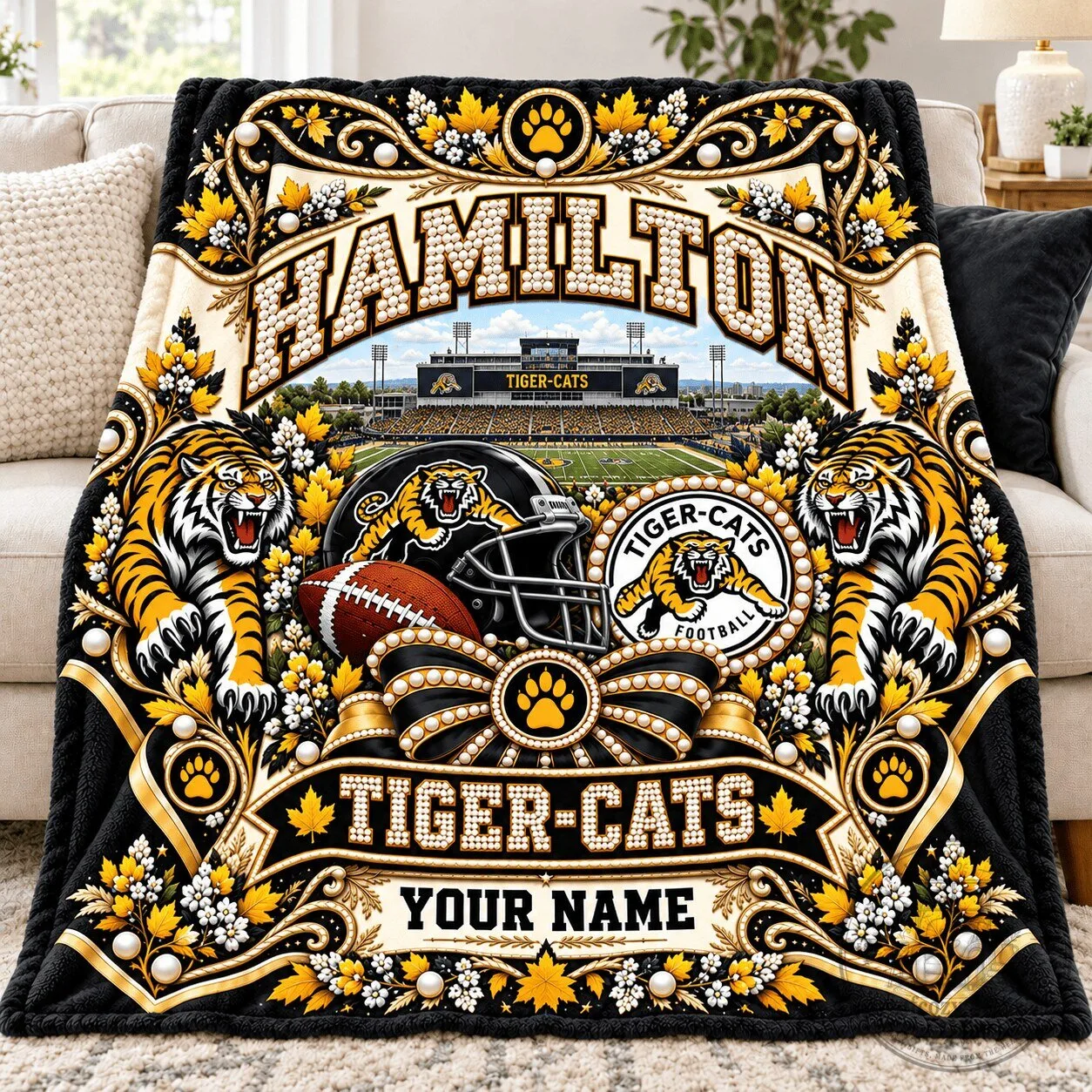 Hamilton Tiger-Cats Football Team Stadium Personalized Blanket