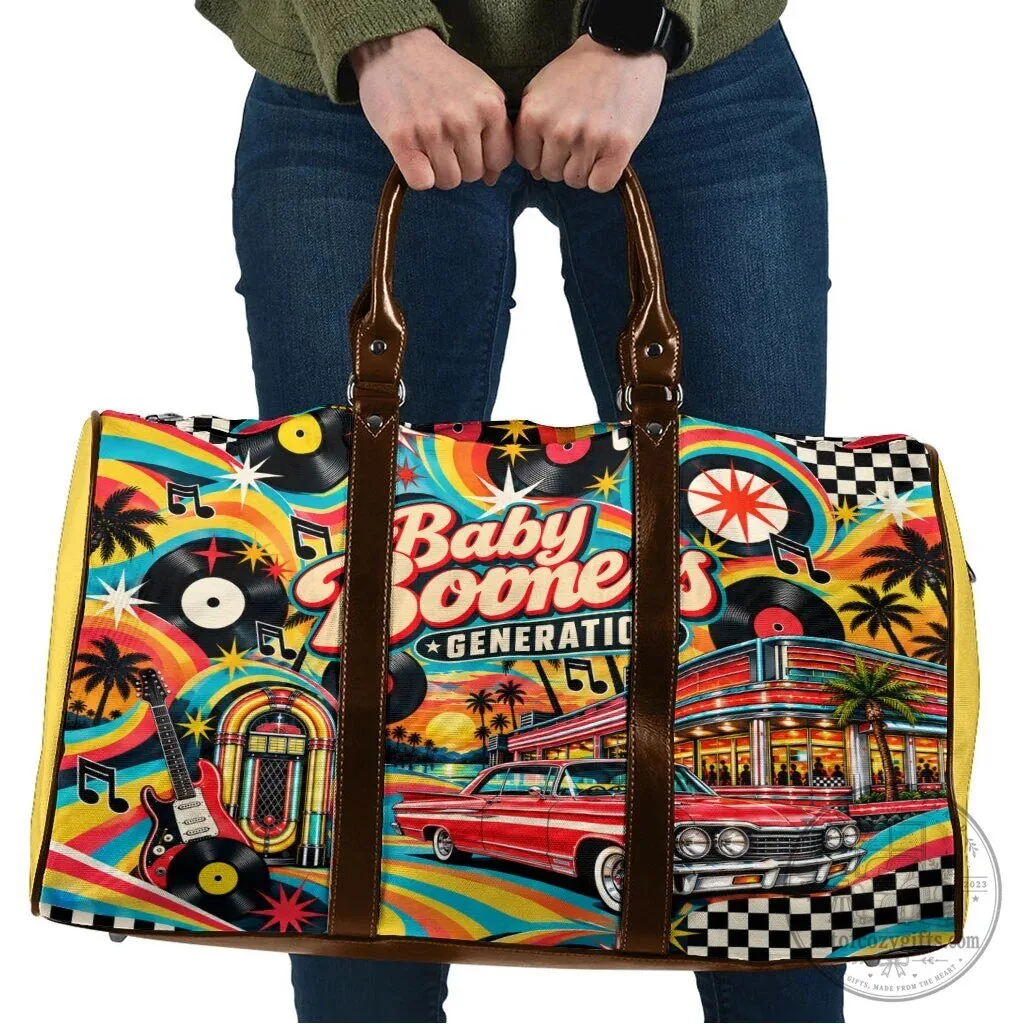 Baby Boomers Generation Vintage Retro Classic Car And Vinyl Records Travel Bag