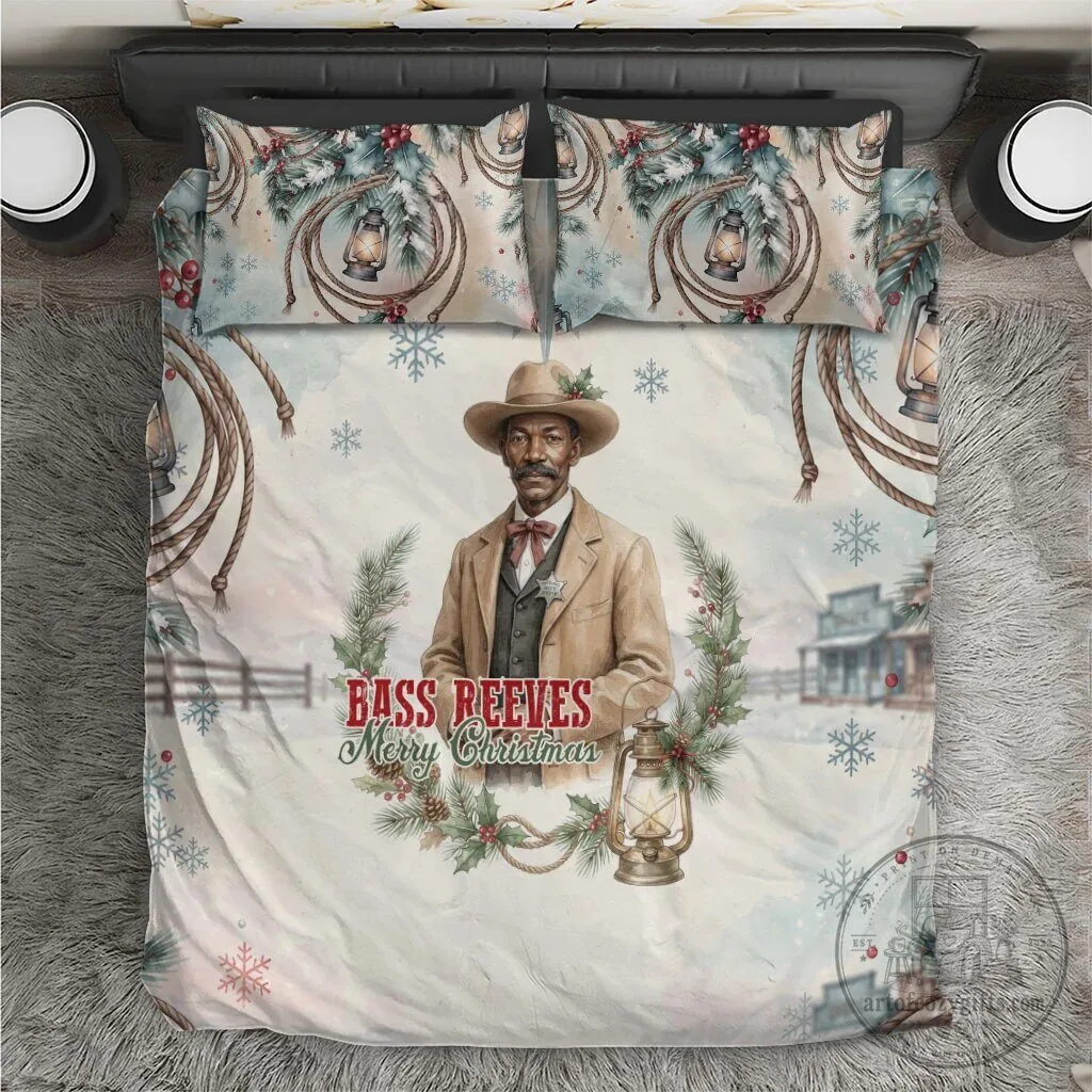Bass Reeves Old West Deputy Lawman Christmas Pine Branch Winter Holiday Bedding Set