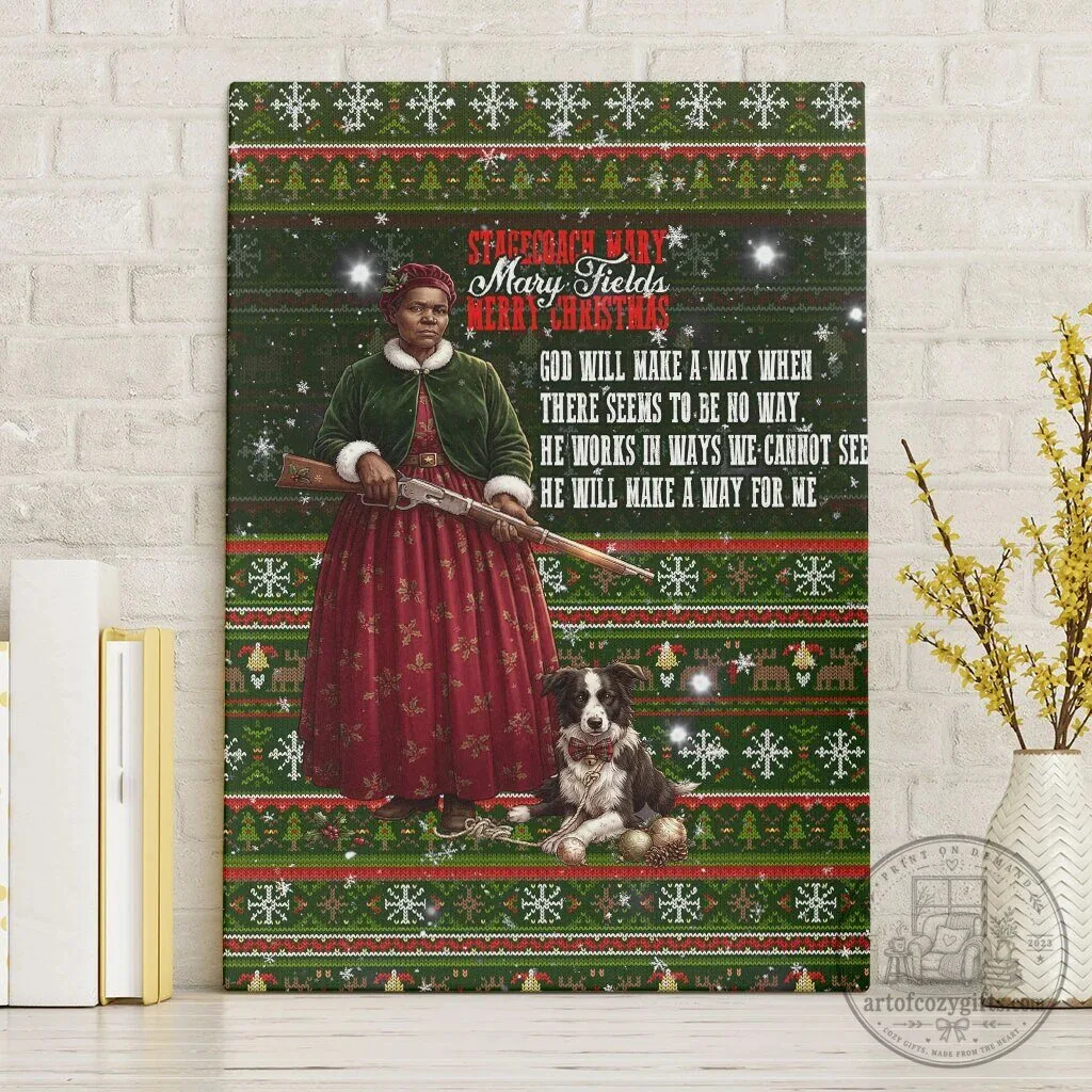 Stagecoach Mary Fields Merry Christmas Ugly Sweater Style Canvas Wall Art