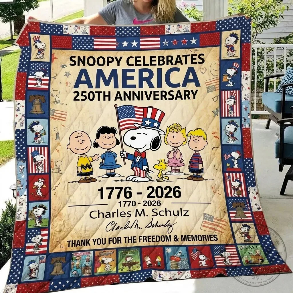 Snoopy Celebrates America 250th Anniversary 1776-2026 Quilt Blanket