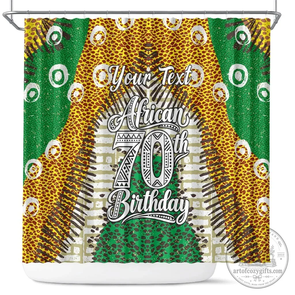 Personalized African 70th Birthday Tribal Animal Print Heritage Shower Curtain