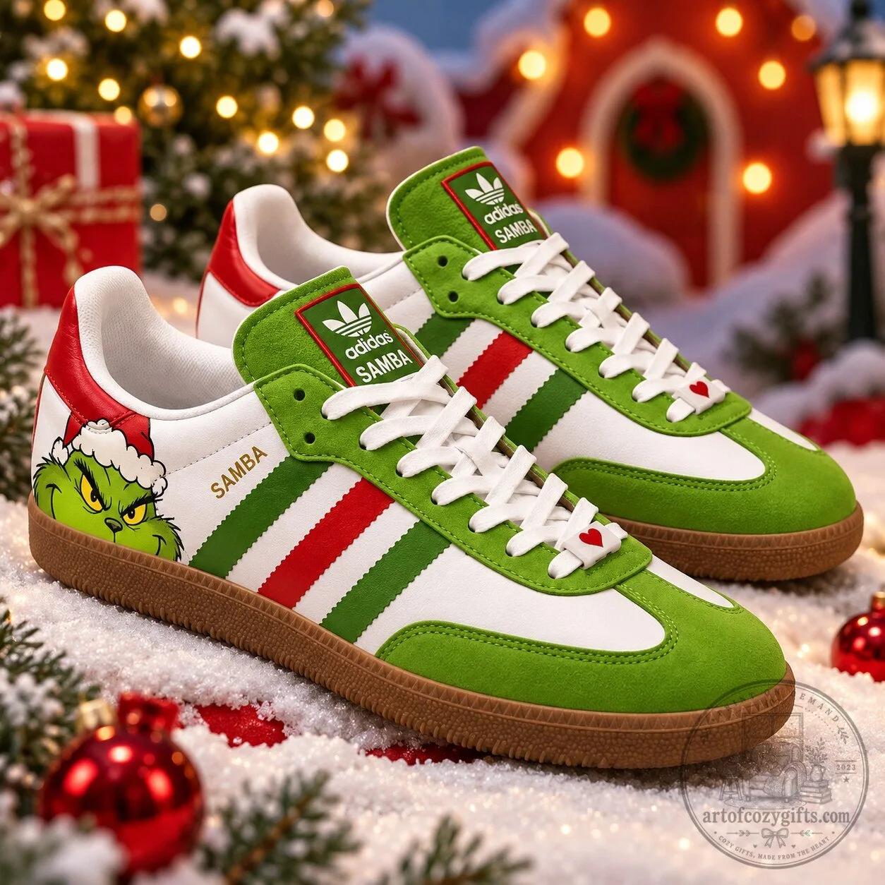 The Grinch Christmas Adidas Samba Shoes, Festive Holiday Sneakers for Men and Women