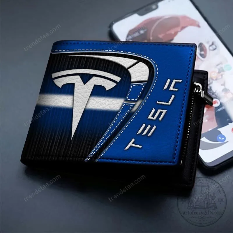 Tesla Motors Blue and Black Striped Logo Bi-Fold Wallet