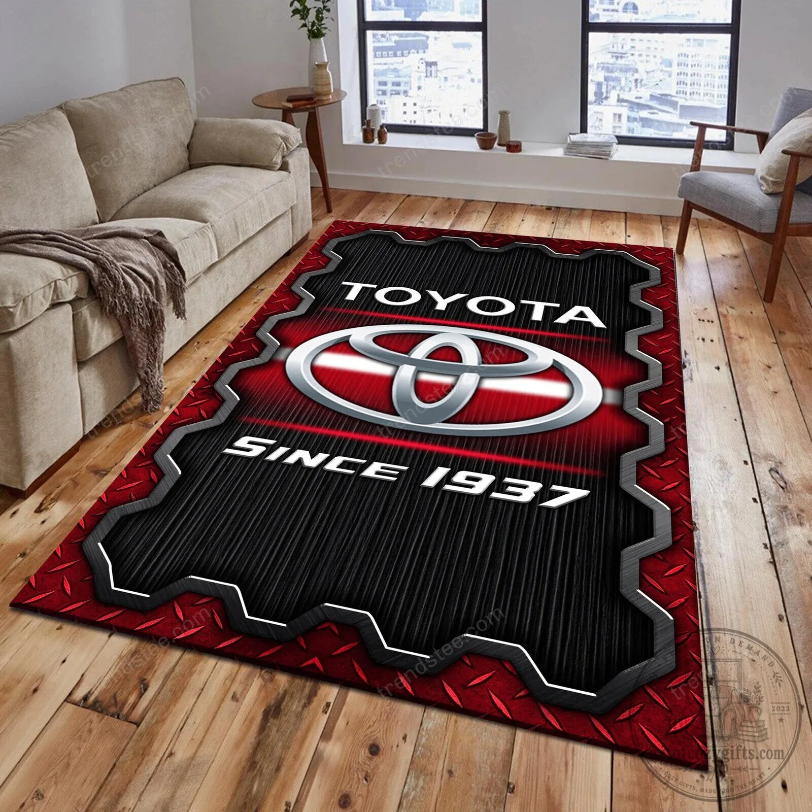 Toyota Since 1937 Car Logo Red Diamond Plate Area Rug