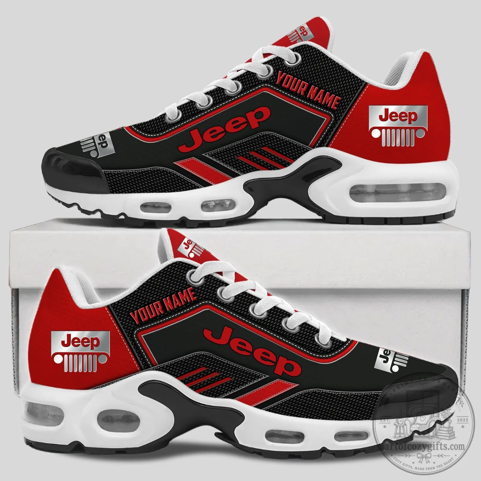 Jeep Red and Black Custom Name Athletic Running Shoes