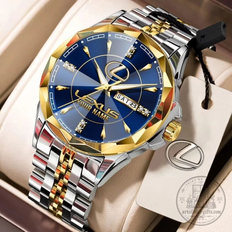 Lexus Custom Name Elegant Gold and Silver Stainless Steel Watch