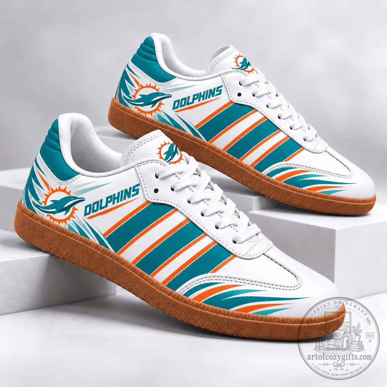 Miami Dolphins NFL Football Team Retro Gum Sole Samba Style Shoes