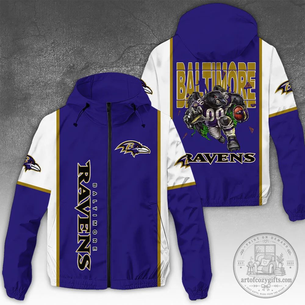 Baltimore Ravens NFL Football Team Purple and White Windbreaker Jacket