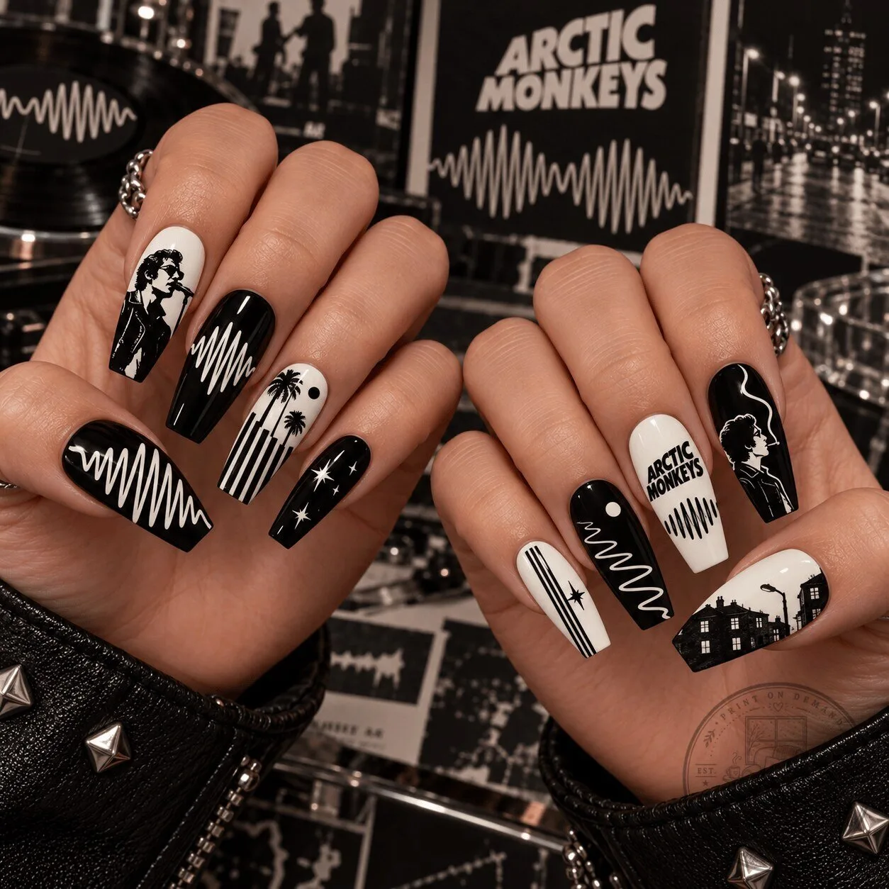 Arctic Monkeys Indie Rock Band Black and White Press-On Nails Set