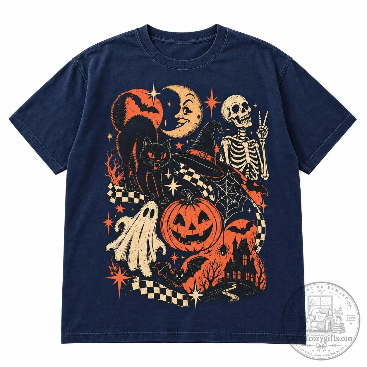Retro Halloween Black Cat Ghost Skeleton Moon Pumpkin Spooky Vintage T-Shirt 12 Retro Halloween Black Cat Ghost Skeleton Moon Pumpkin Spooky Vintage T-Shirt
