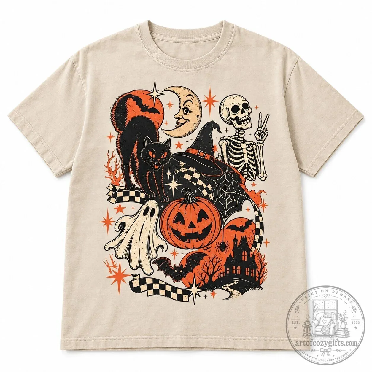 Retro Halloween Black Cat Ghost Skeleton Moon Pumpkin Spooky Vintage T-Shirt 14 Retro Halloween Black Cat Ghost Skeleton Moon Pumpkin Spooky Vintage T-Shirt