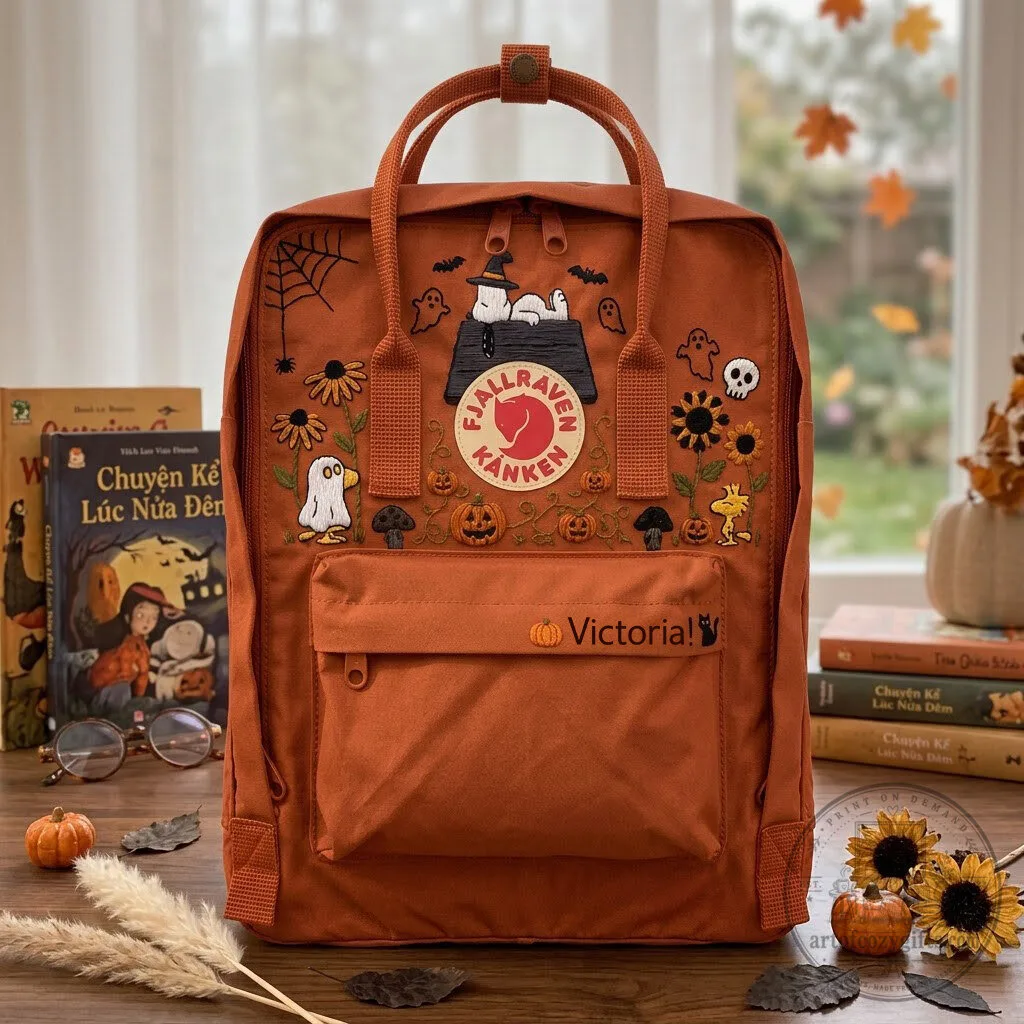 Snoopy Halloween Embroidered Fjallraven Kanken Backpack with Peanuts Characters
