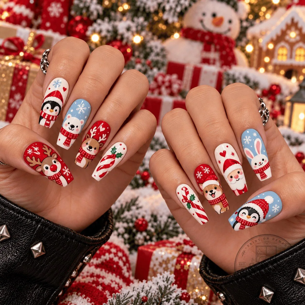 Christmas Holiday Animal Press-On Nails Set