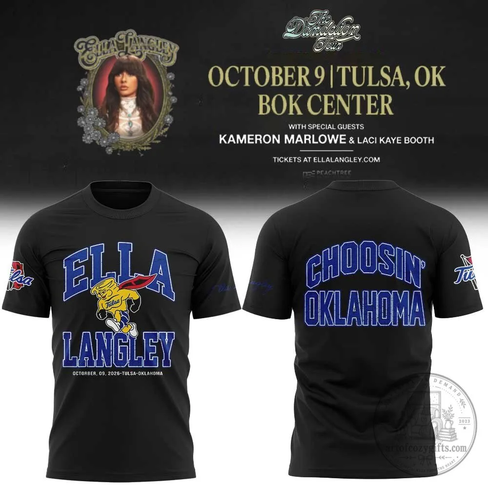 Ella Langley Tulsa Golden Hurricane The Dandelion Tour 2026 Concert T-Shirt