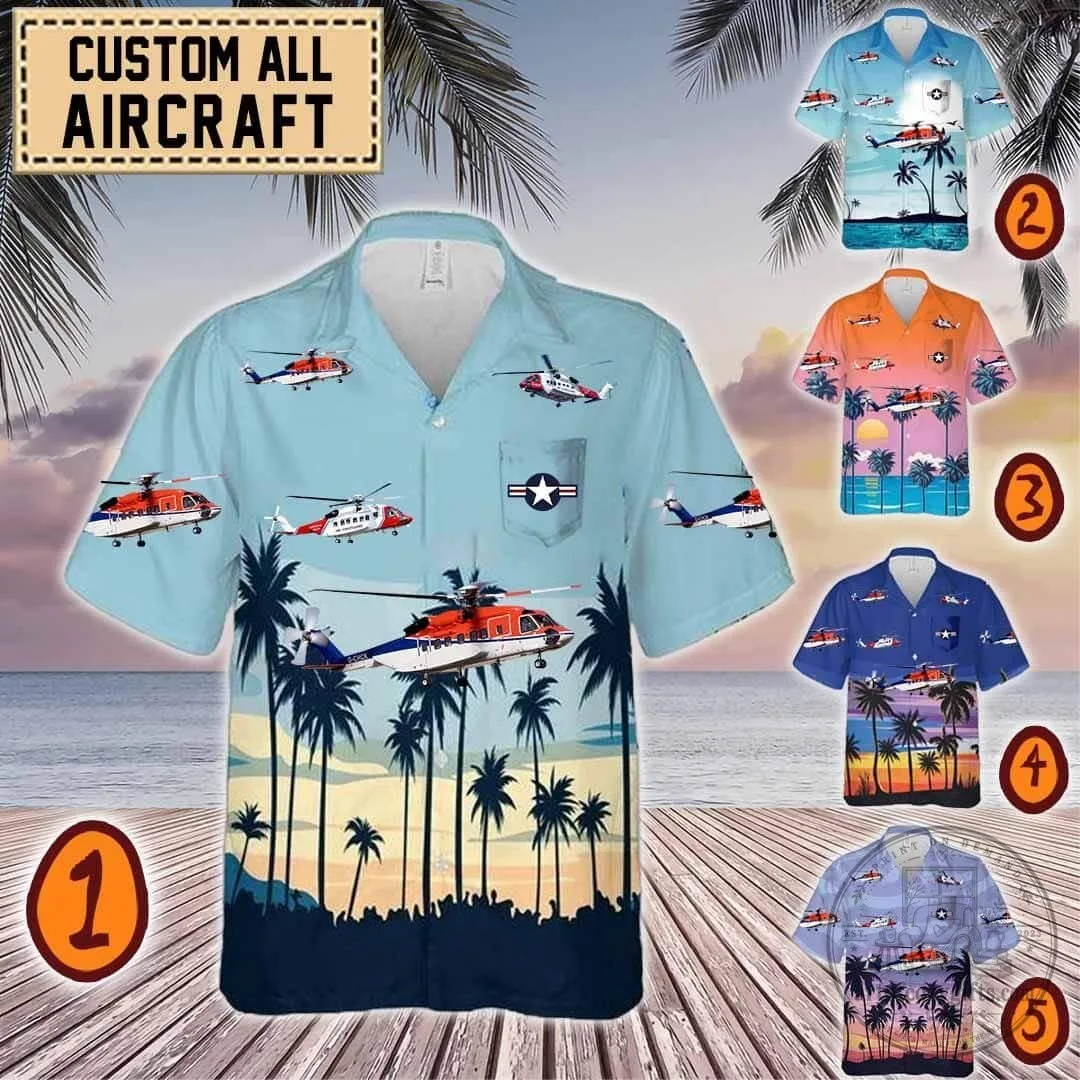 Sikorsky S-92 Helicopter Tropical Beach Palm Tree Hawaiian Shirt