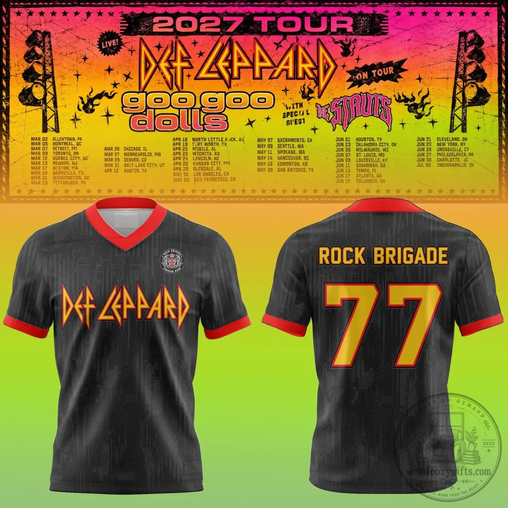 Def Leppard 2027 Tour Rock Brigade Football Jersey Def Leppard 2027 Tour Rock Brigade Football Jersey