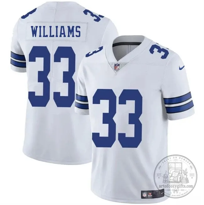 Dallas Cowboys Football Javonte Williams Number 33 White Stitched Jersey