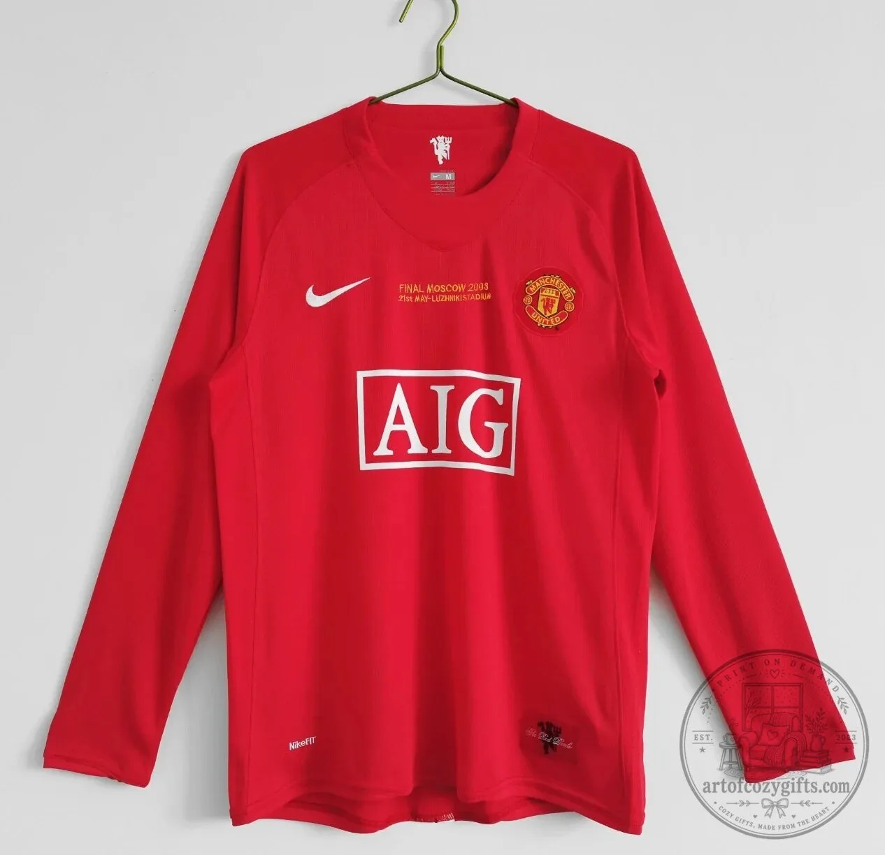 Manchester United 2008 Final Moscow Red Home Long Sleeve Football Jersey