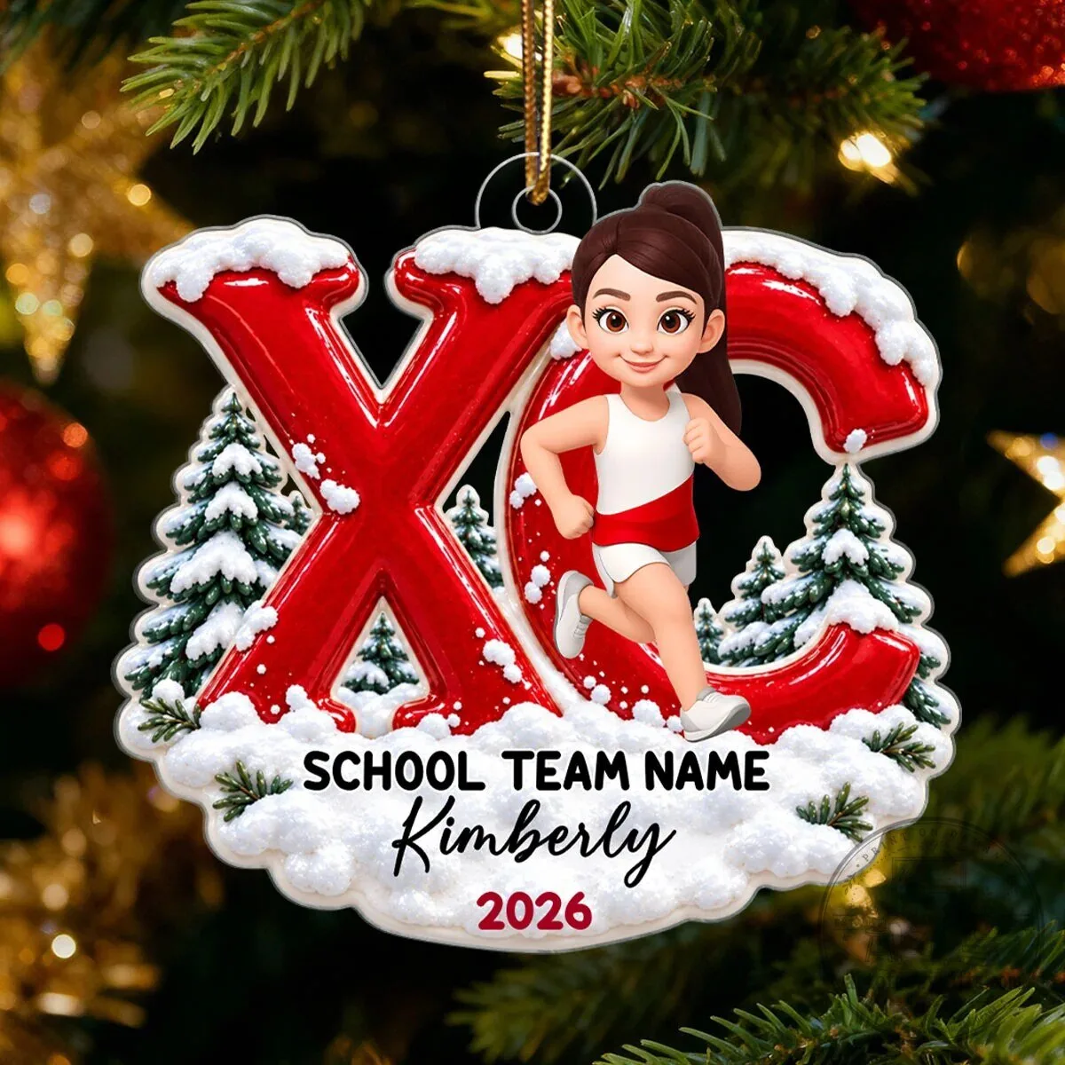 Personalized Cross Country Runner Christmas Tree Ornament - School Team Name Gift
