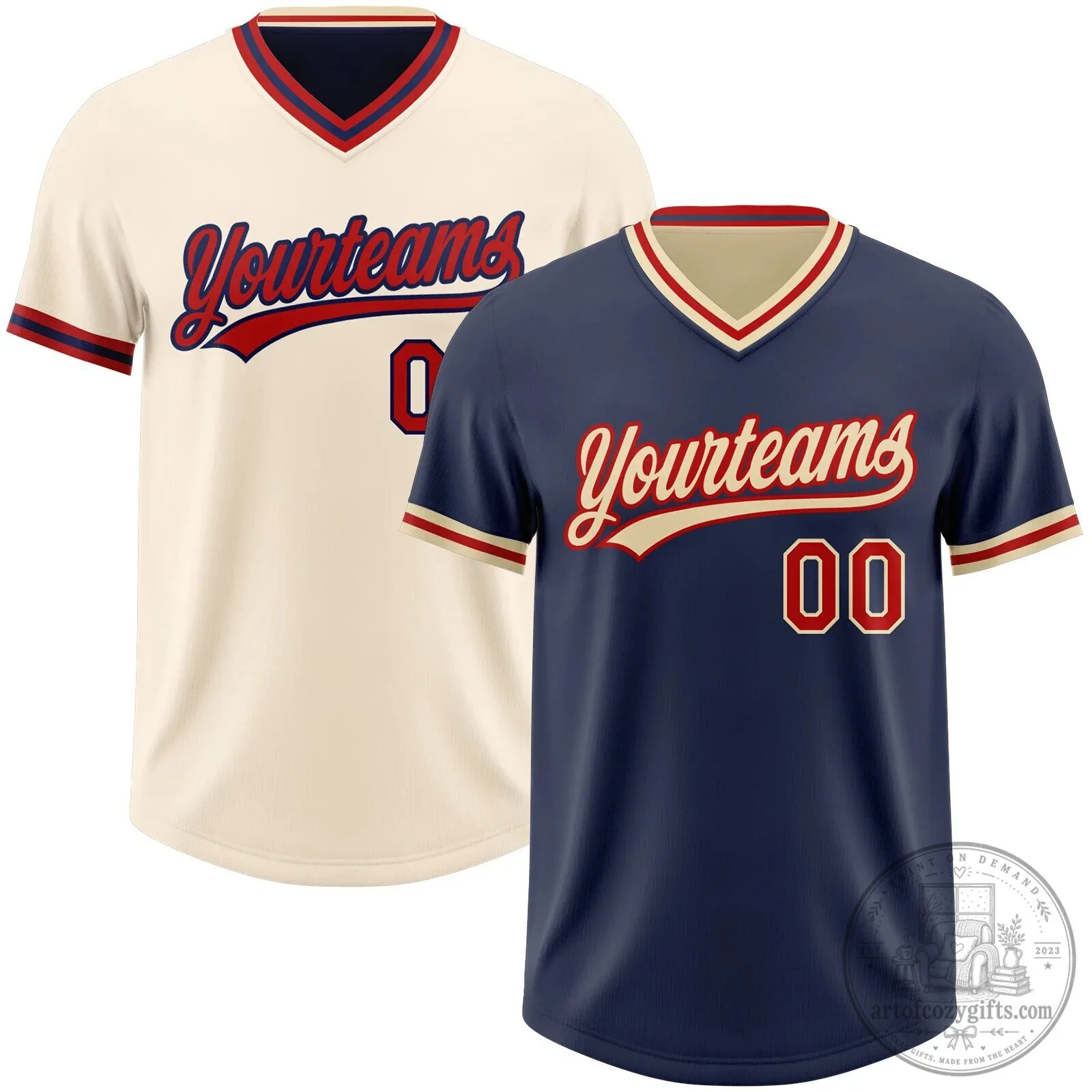 Custom Yourteams Baseball Jersey with Reversible Navy Blue and Cream Design
