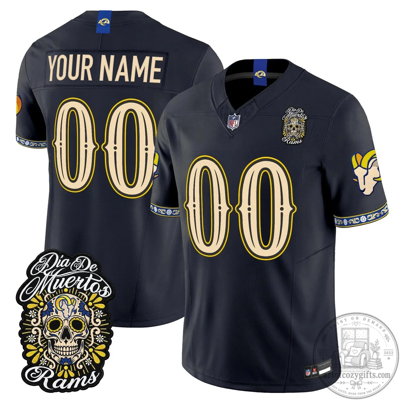 Los Angeles Rams Dia de los Muertos Custom Football Jersey