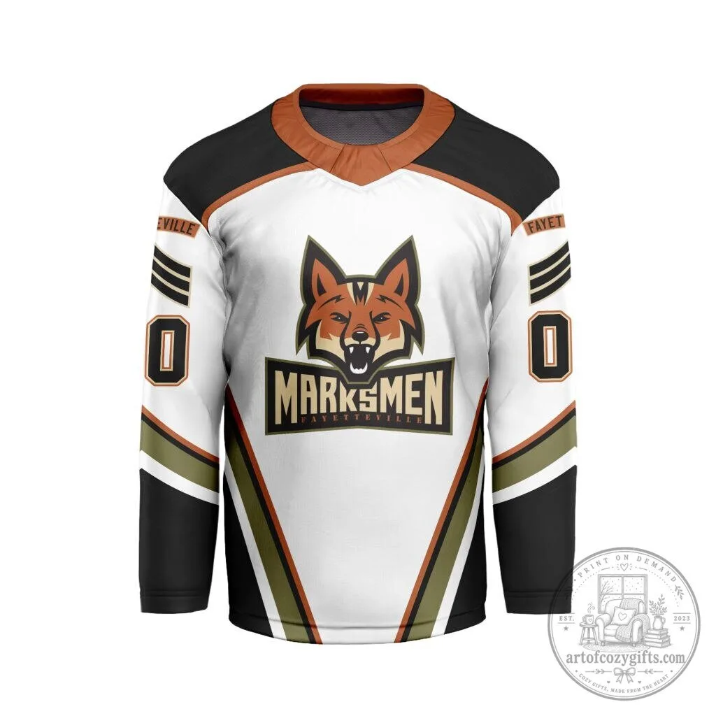 Fayetteville Marksmen Personalized White V-Neck Hockey Jersey