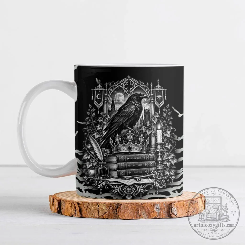 Dark Academia Raven on Books Gothic Literature Vintage Bookish Aesthetic Coffee Mug