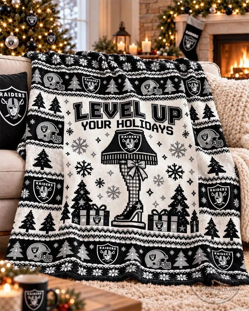 Las Vegas Raiders Level Up Your Holidays Christmas Flannel Blanket