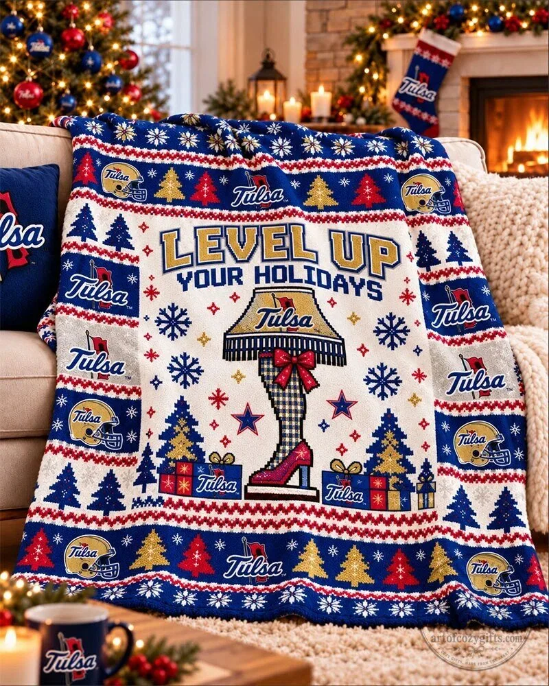 Tulsa Golden Hurricane Christmas Story Leg Lamp Level Up Your Holidays Blanket