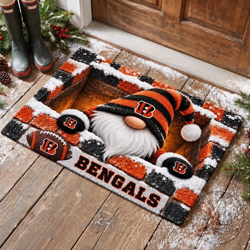 Cincinnati Bengals Football Team Gnome Winter Holiday Doormat
