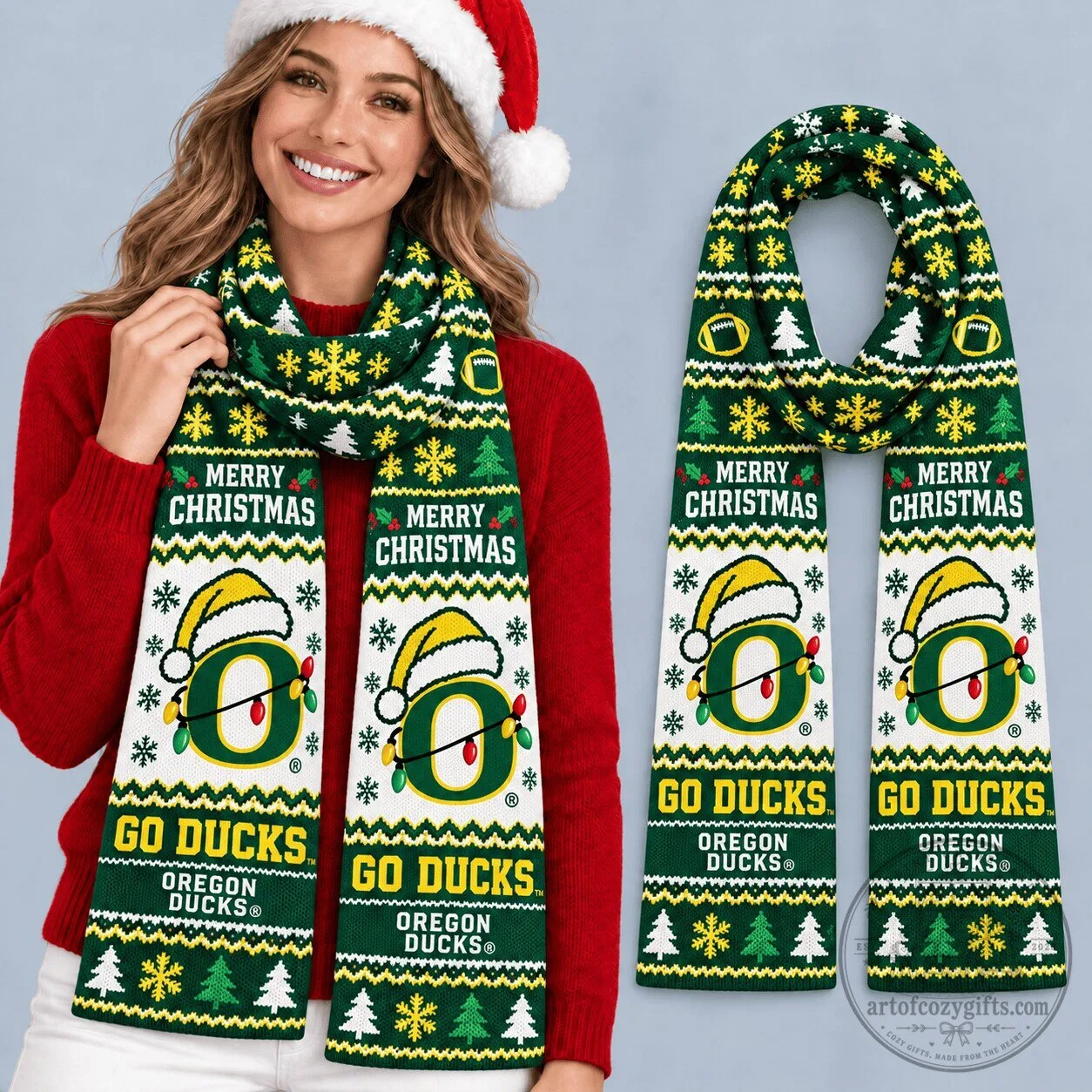 Oregon Ducks Merry Christmas Festive Football Scarf 1 Oregon Ducks Merry Christmas Festive Football Scarf